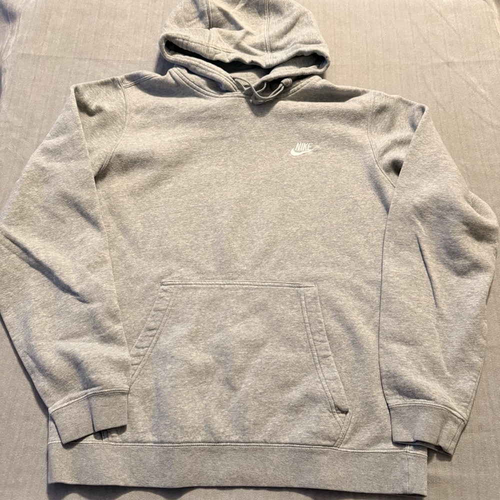 Nike Hoodie Gray Pullover Sweatshirt Embroidered Logo Mens Large Fleece